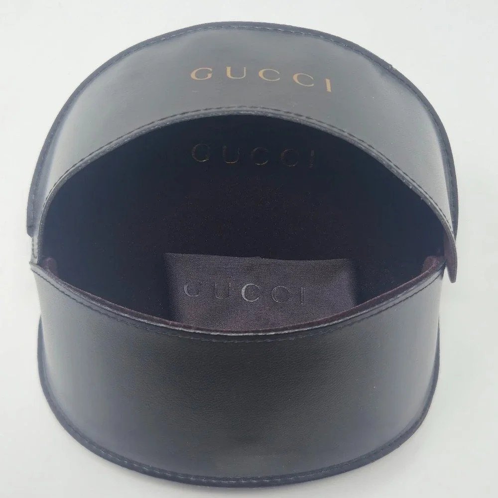Authentic GUCCI Black Leather Sunglasses Case & Microfiber Cleaning Cloth Set